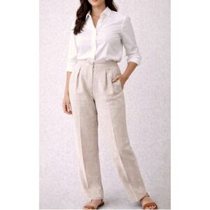 Vintage David Brooks Beige Linen High Waisted Pleated Pants USA Women's Size 10